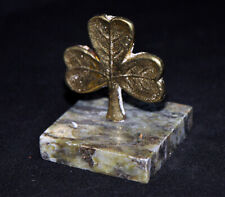 Paperwight of Irish Jade and Brass, Three-Leaf Clover on Square Jade Base