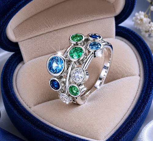 Silver stacking ring with blue