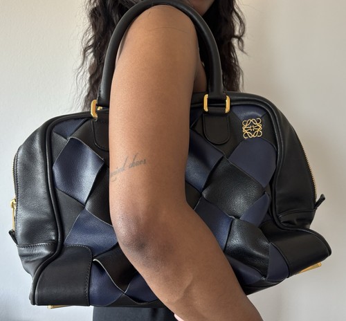 Loewe black navy woven leather - black/navy,