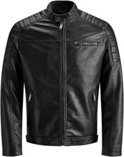 Men's Leather Jacket, Jack & Jones Biker Multi Pocket Men Leather Jacket Outdoor