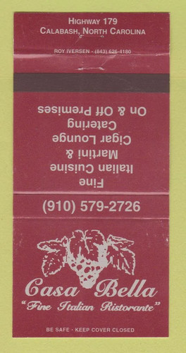 Matchbook cover casa bella - cover,