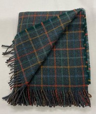 PURE WOOL Fringed Throw/Blanket/UK WOVEN. Grey, Green/ Multi Check. Free P+P