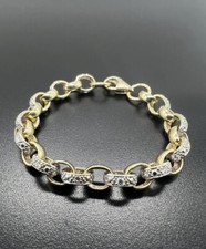 9ct Solid Gold 6 INCH 7mm Wide Plain & Cz Round Belcher Bracelet & UK Hallmark