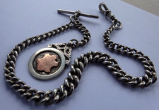 Antique 45.6g solid silver pocket watch albert chain with silver & rose gold fob