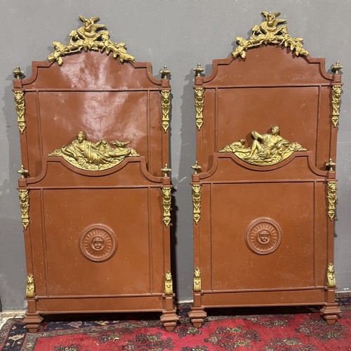 Antique pair iron beds 19th - iron,