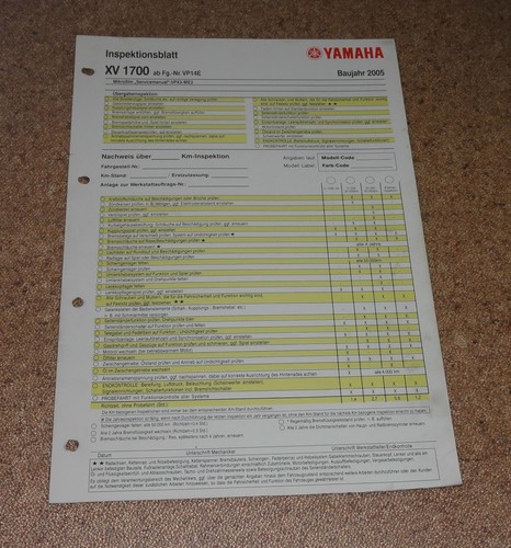 Inspection sheet yamaha - yamaha, xv