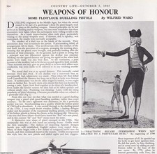 FLINTLOCK DUELLING PISTOLS. SEVERAL PICTURES AND ACCOMPANYING TEXT, REMOVED FROM