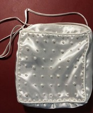 Hand Bag White Satin Beads