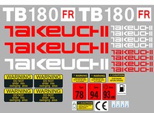 TAKEUCHI TB180FR MINI DIGGER COMPLETE DECAL SET WITH SAFETY WARNING SIGNS