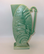 Vintage Burleigh Ware Green Leaping Gazelle Lozenge Jug 1930s Art Deco Antique