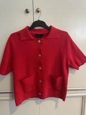 Red Gold Button Short Sleeve Top. Zara L