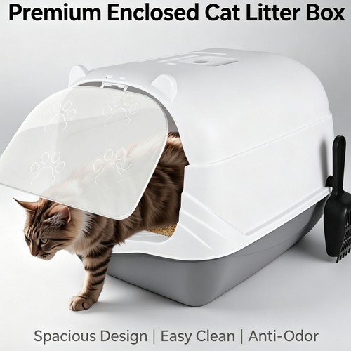 Large hooded cat - cat, tray