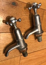 Vintage Pair Chrome Basin Taps Hot & Cold Porcelain 1/2" (Black D 3)
