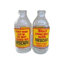 Glass Milk Bottles Vintage Advertising Nescafé Start Your Day Coffee 1980s X2
