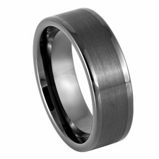 8mm Men's Black GUN METAL Pipe Cut Brushed Center Tungsten Carbide Band Ring