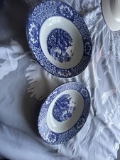 2 X Olde Alton ware Blue and White Flower Pattern Boat House Bowls Vintage