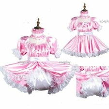 Sissy maid satin dress lockable Uniform cosplay costume 