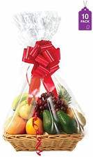 Clear Basket Bags, 10 Pack Large Clear Cellophane Wrap for Baskets & Gifts 24"X3