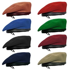 Army Beret British Combat Military Style Cadet Uniform Wool Hat Cap Leather Band