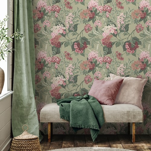Pink sage floral wallpaper - pink,