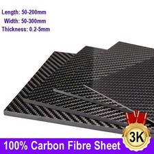 Carbon Fibre Sheet 3k Rigid 100% Carbon Matte Plain Plate 0.2mm - 5mm Thickness