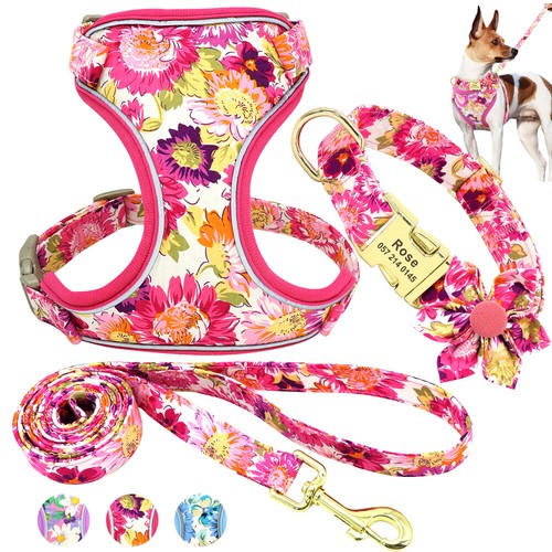 Floral print dog harness - print,