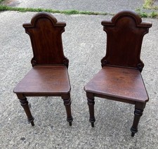 Antique Victorian Pair Of Mahogany Hall Chairs
