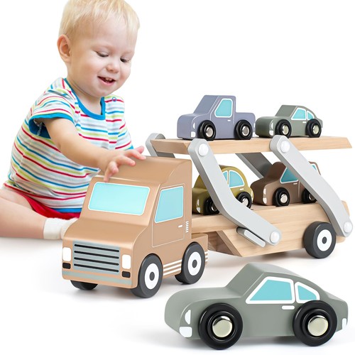 Wooden toys car transporter - wooden,