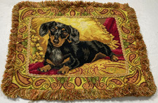 Vintage French Beautiful Black Dog Dachshund Scene Chair Cushion cover 48x36 cm