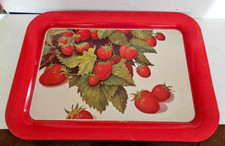 Set Of 5 Vintage Metal TV Serving Tray MCM STRAWBERRY 18" long Shabby Chic 