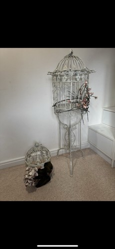 Antique cream bird cage - cage, on
