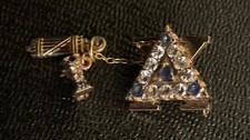 Vintage 10k Gold Delta Chi Fraternity Pin with Sweetheart Pin; Multi-Jeweled