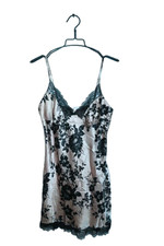 Vintage women 100% silk black & cream floral chemise lace night gown UK 10|6550