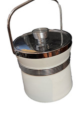 Retro White Plastic: Silver Plate ice bucket Vintage. RARE Find