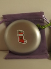 Christmas theme silver compact mirror in Velvet pouch - Penguin - NEW