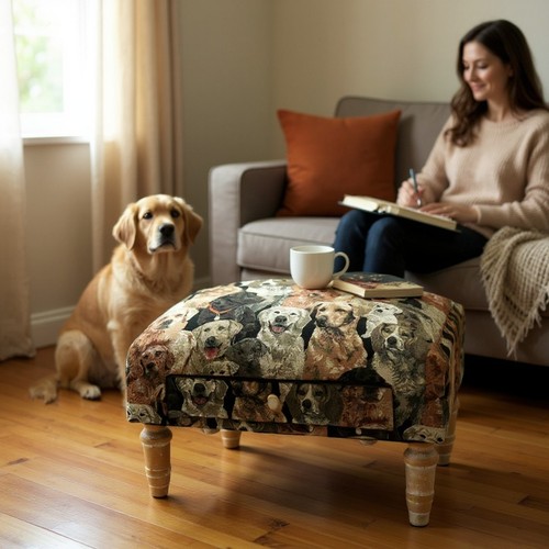 Dog fabric tapestry ottoman - fabric,