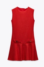 Zara Red Sleeveless Textured Mini Dress Size M 5584/189 NEW