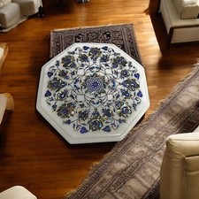12" White Marble Coffee Table Top Abalone Shell Inlay Floral Art Handmade Decor