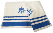 PACK OF 2 GUEST TOWELS HELM BLUE NAUTICAL SHIPS WHEEL STRIPES SEA OCEAN COTTON