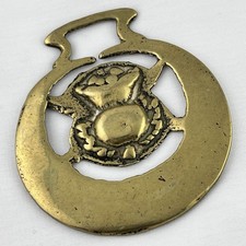 Brass Horse Medallion Antique English Thistle Flower Crescent Moon Show Harness