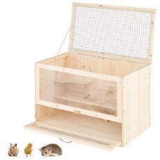 COSTWAY Wooden Hamster Cage Hamster Habitat Playpen w/Mesh Flip Roof-Natural