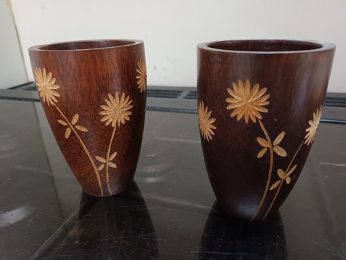 Vintage wooden mugs with