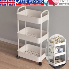 White 3Tier Storage Trolley Cart on Wheels Kitchen Bathroom Laundry Rolling Rack