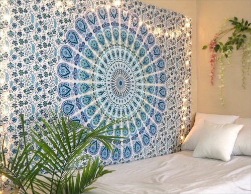 Mandala tapestry sky blue wall - mandala,