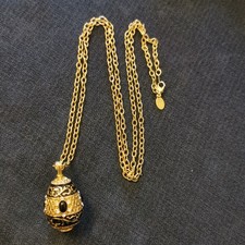 A Signed Joan Rivers Gold Tone And Black Fabergé Style Egg Pendant On 34" Chain