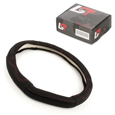 Steering Wheel Cover Ø 15x3, 5 Inch 38x9 CM Black Leather Red for