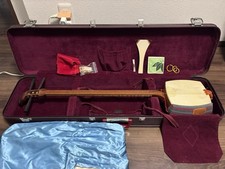 Japanese Shamisen Hard Case Set Music 3String Instrument Blue Beginner Bachi