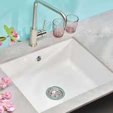 Reginox Mataro II Kitchen Sink Large Single 1.0 Bowl Undermount White Ceramic