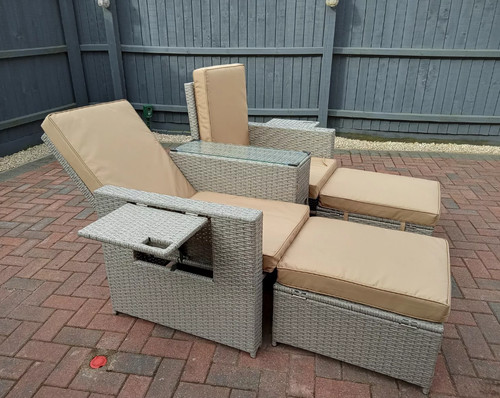 Rattan sun lounger set - lounger,