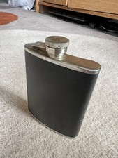 Hip Flask Vintage Leather Chrome Steel 6oz Screw Top Free Post UK